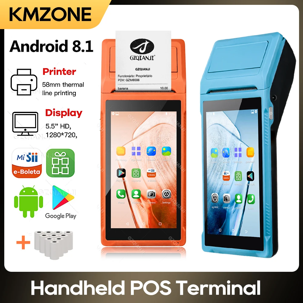 

Android 8.1 PDA Terminal POS Machine 5.5 Inch Touch Screen Built-in 58mm Bluetooth Thermal Receipt Printer Support Wifi Camera