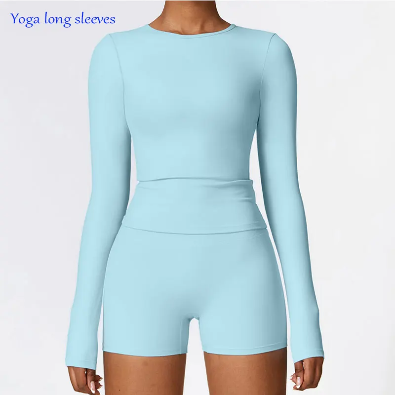 Camisetas de Yoga para mujer, Top deportivo sólido de manga larga para gimnasio, entrenamiento, correr, Sexy, ombligo expuesto, secado rápido, ropa