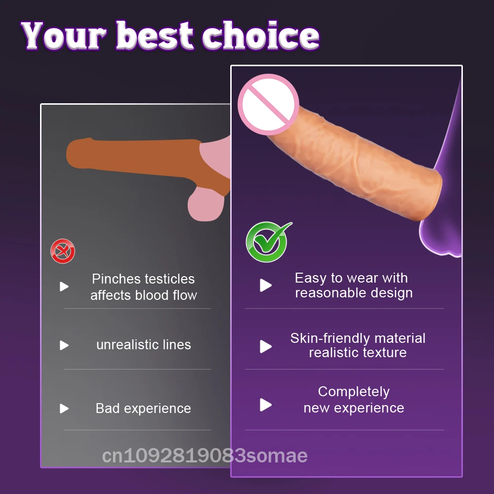 Soft Silicone Condom Enlargement Penis Sleeve Realistic Penis Extender Sex Toys for Men Sexual Tools Reusable Condom Cock Sleeve view 6