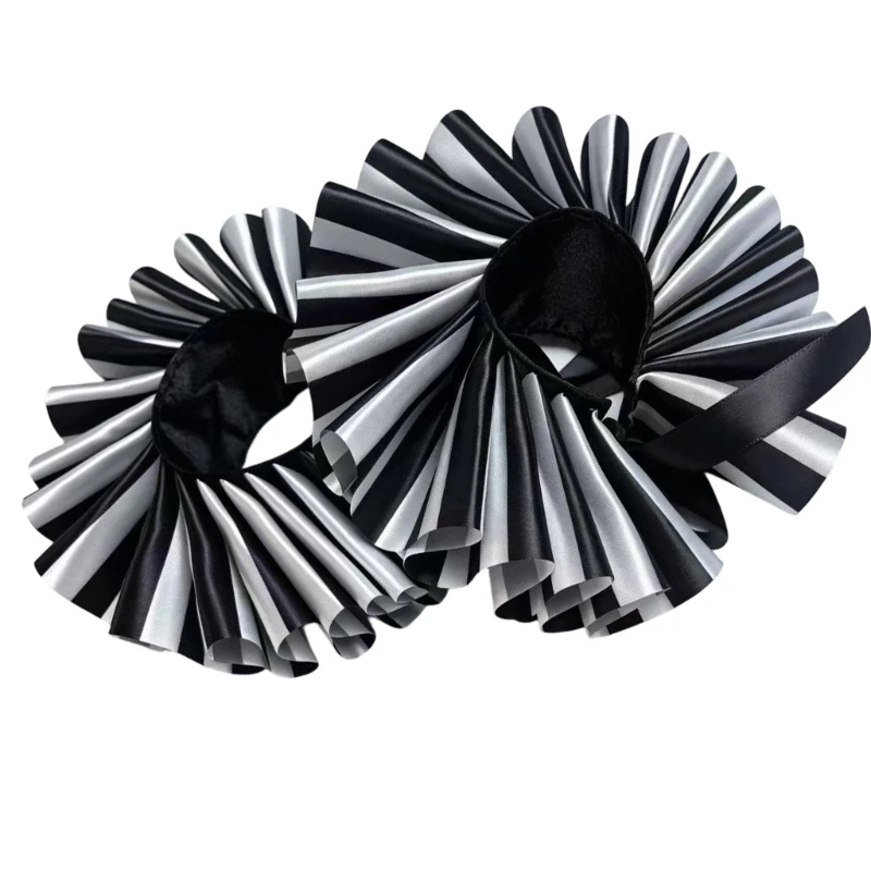  Pleated Neck Ruffs Wrist Cuffs Sleeves with Tie Fastening for Women Photography