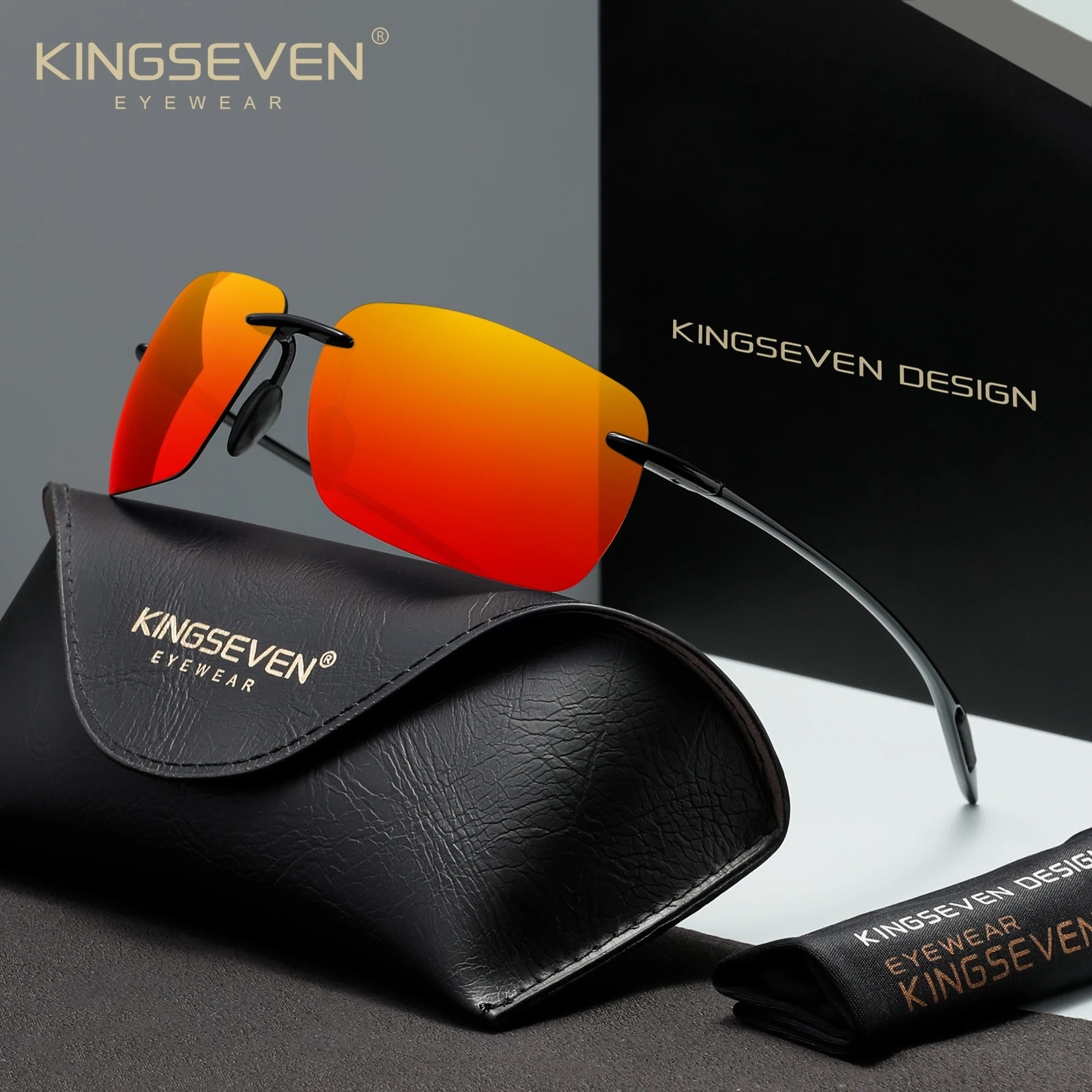 KINGSEVEN Polarisierte randlose Sonnenbrille für Herren, leichte UV400 rahmenlose Spiegelgläser, Damen-Fahrbrille