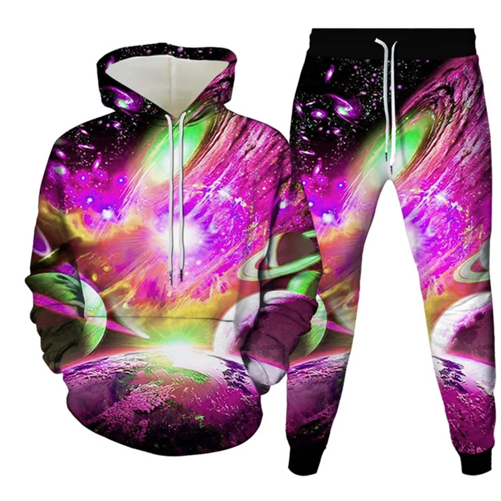 Wszechświat Galaxy Planety 3D bluza z kapturem z nadrukiem garnitur męski bluzy spodnie dresowe moda codzienna dwuczęściowy zestaw dresowy odzież męska — zdjęcie 4