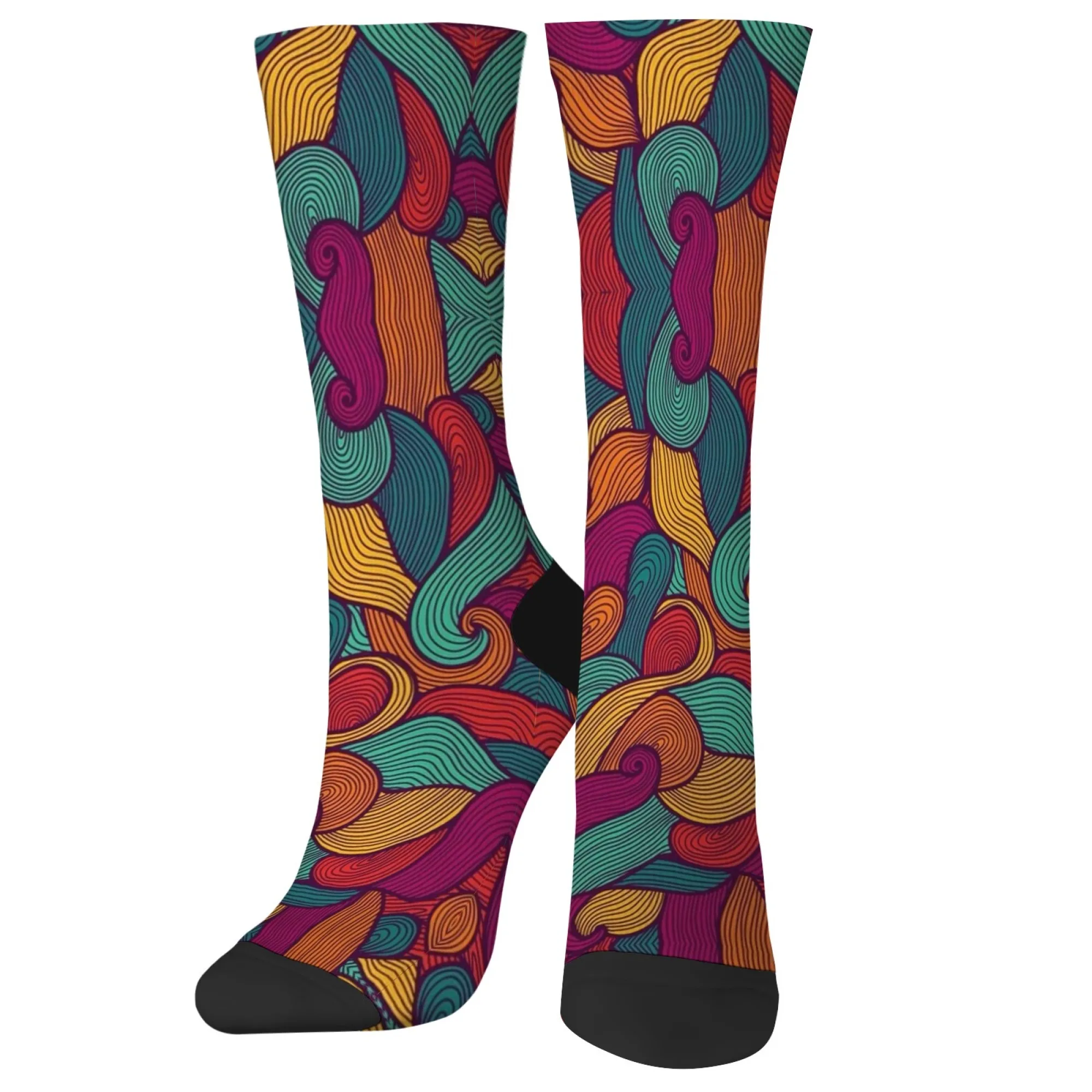 Boho colorido onda tripulação meias vibrante arte abstrata elegante essencial para grátis spirited looks festival roupas e moda eclética