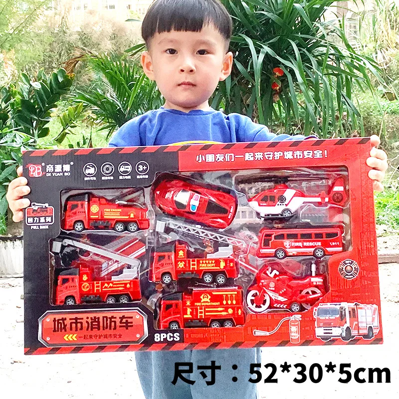 Engineering Vehicle Fire Truck Model Inertia Pull Back Car Suit Bulldozer Excavator Boy Toy