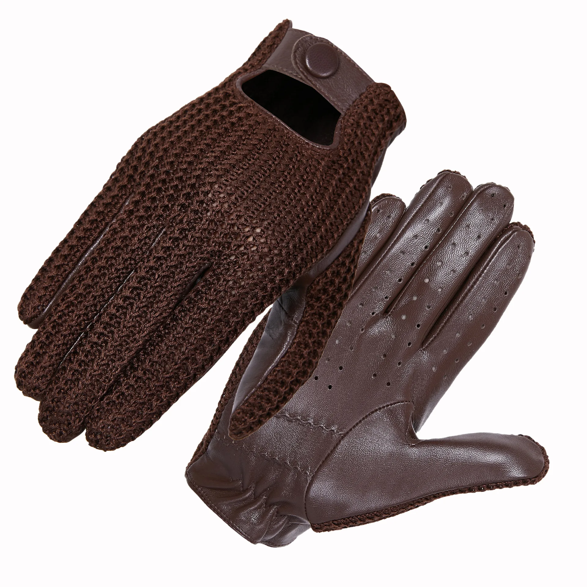 Autumn Winter Men's Wool Knitted Goatskin Touch Screen Gloves Motorcycle Locomotive Car Driving Genuine Leather Gloves