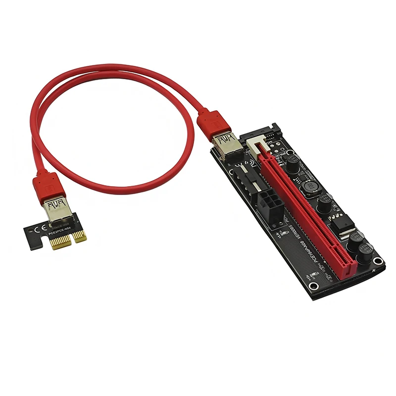 Newest PCI-E Riser 009S Plus PCI-E 1X TO 16X Slot Adapter Riser Card 60cm USB 3.0 Red Cable 4pin 6pin SATA Power for BTC Mining