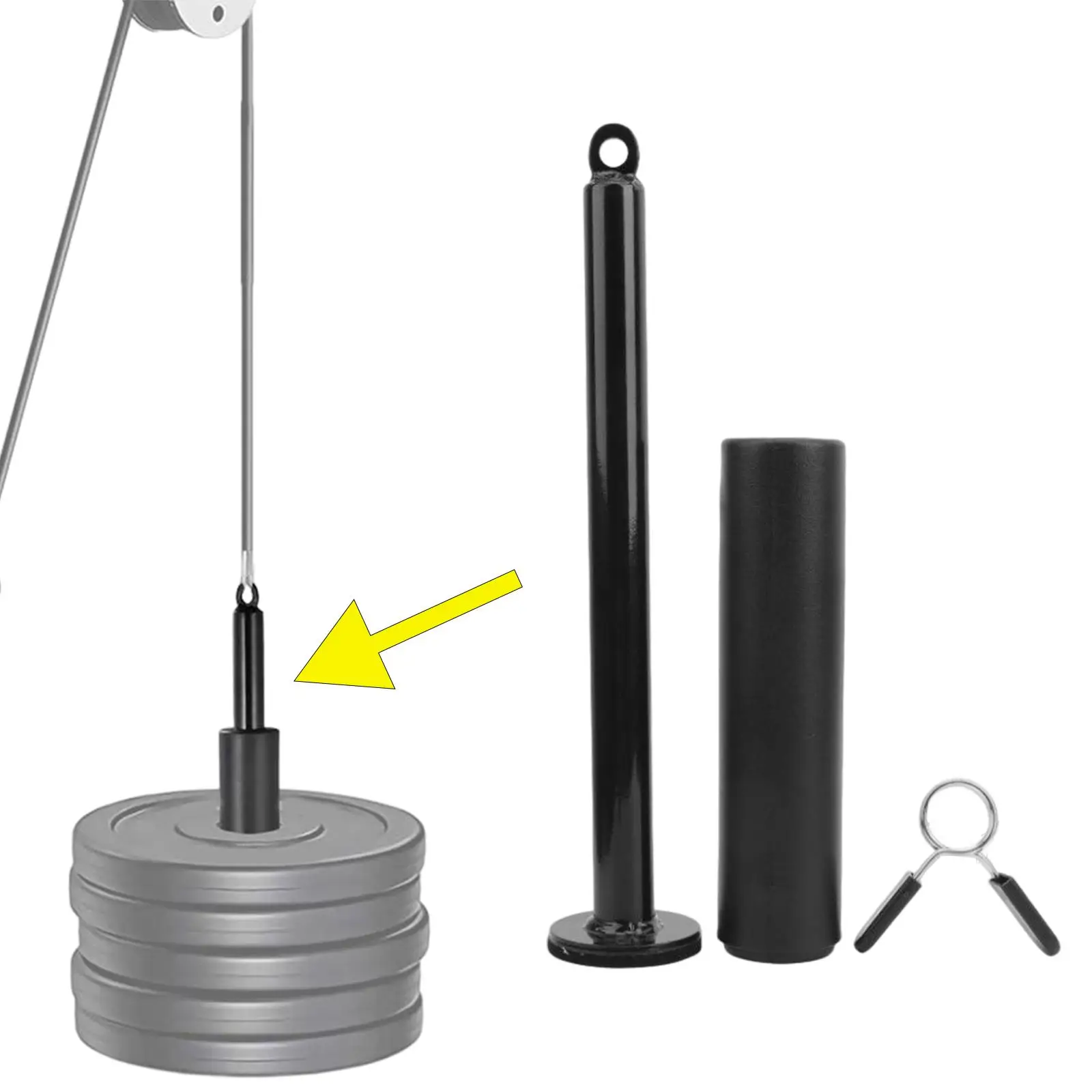 Weight Loading Pin with Barbell Spring Clip Cable Pulley System Attachment