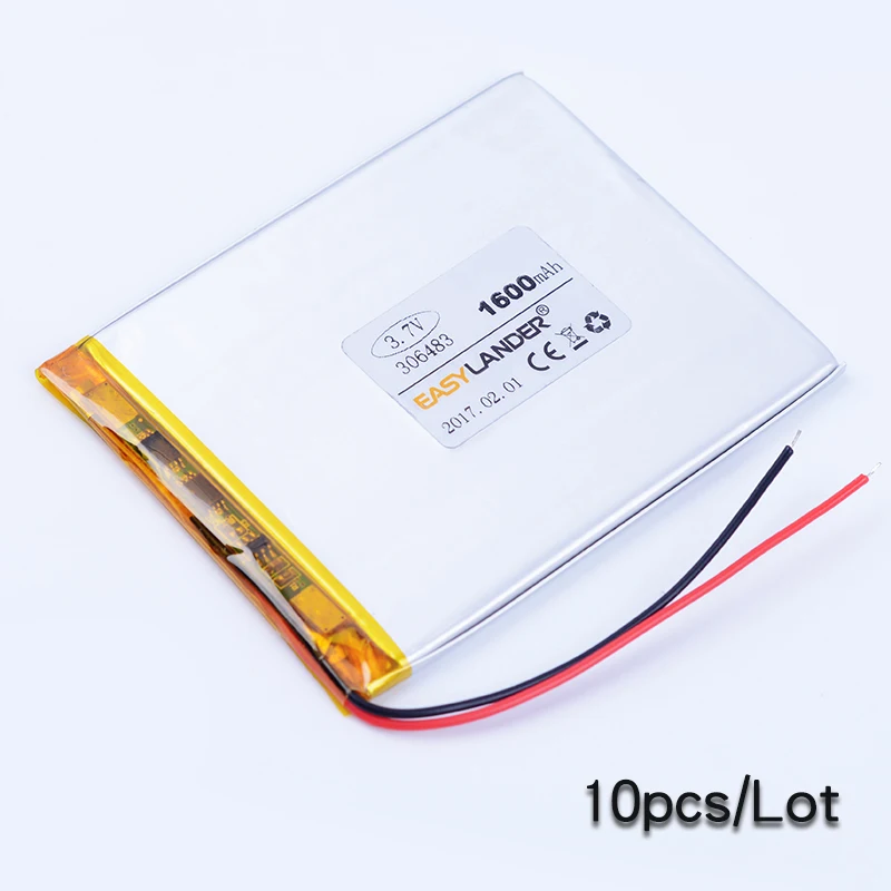 

10pcs/Lot 306483 3.7V 1600mAh Polymer Li-ion Rechargeable Battery For MP4 MP5 Bluetooth Speaker E-book Power bank GPS PDA 306585