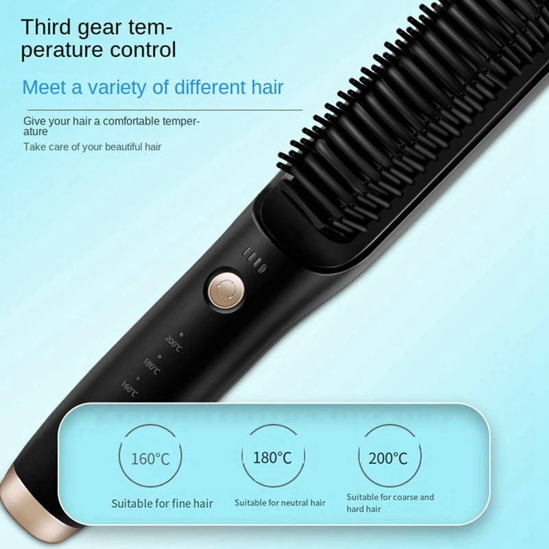 Bezprzewodowa szczotka do prostowania włosów Elektryczna szczotka do wygładzania włosów Prostownica do brody do podgrzewanego akumulatora Przyjazny zestaw Combeco