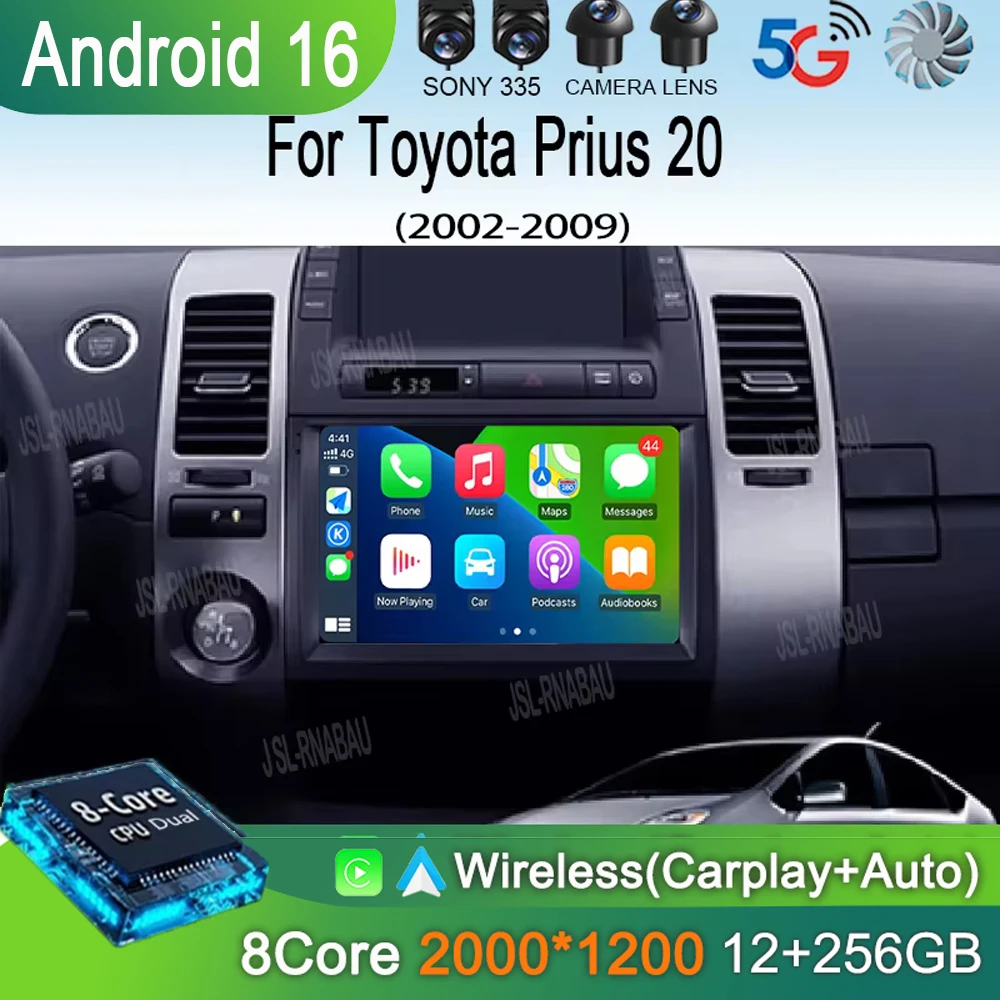 

Автомагнитола Android 16 с Carplay и Auto, Wi-Fi+4G для Toyota Prius 20 (2002-2009), мультимедийный видеоплеер, GPS-навигация, стереосистема