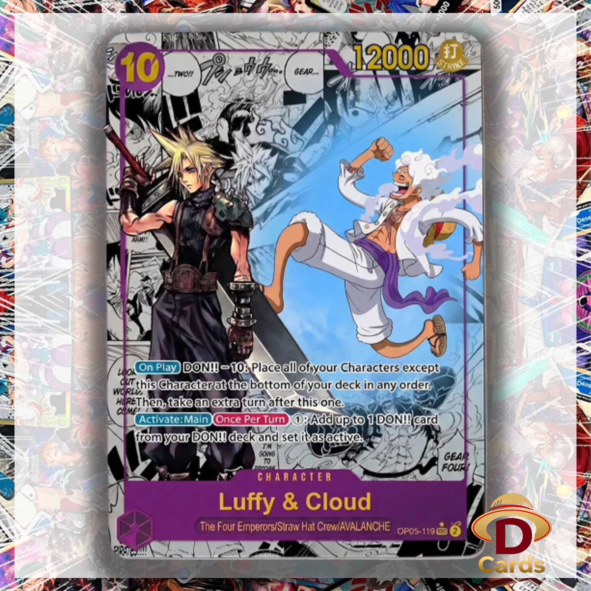 Карточка ONE PIECE с изображением Луффи из Gear 5 / Клауда, коллекционная карточка с фан-артом, реалистичные аниме-карточки с голографической фольгой.