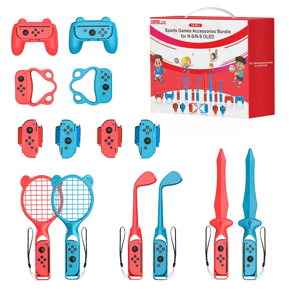 Accessories Kit for Nintendo Switch Golf Clubs Tennis Rackets Sword Grips Joy-con Grips Controller Grips for Joycon Controllers