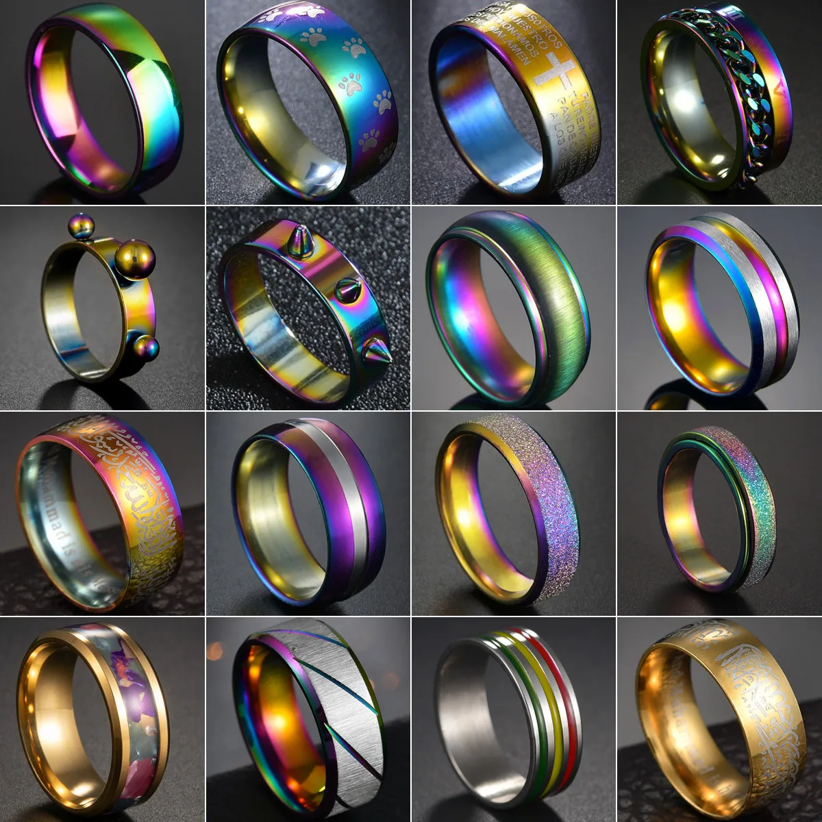 Charm Rainbow Colorful Smooth Surface Rings for Women Trendy Cute Stainless Steel Wedding Bands Jewelry Men Cross Ring