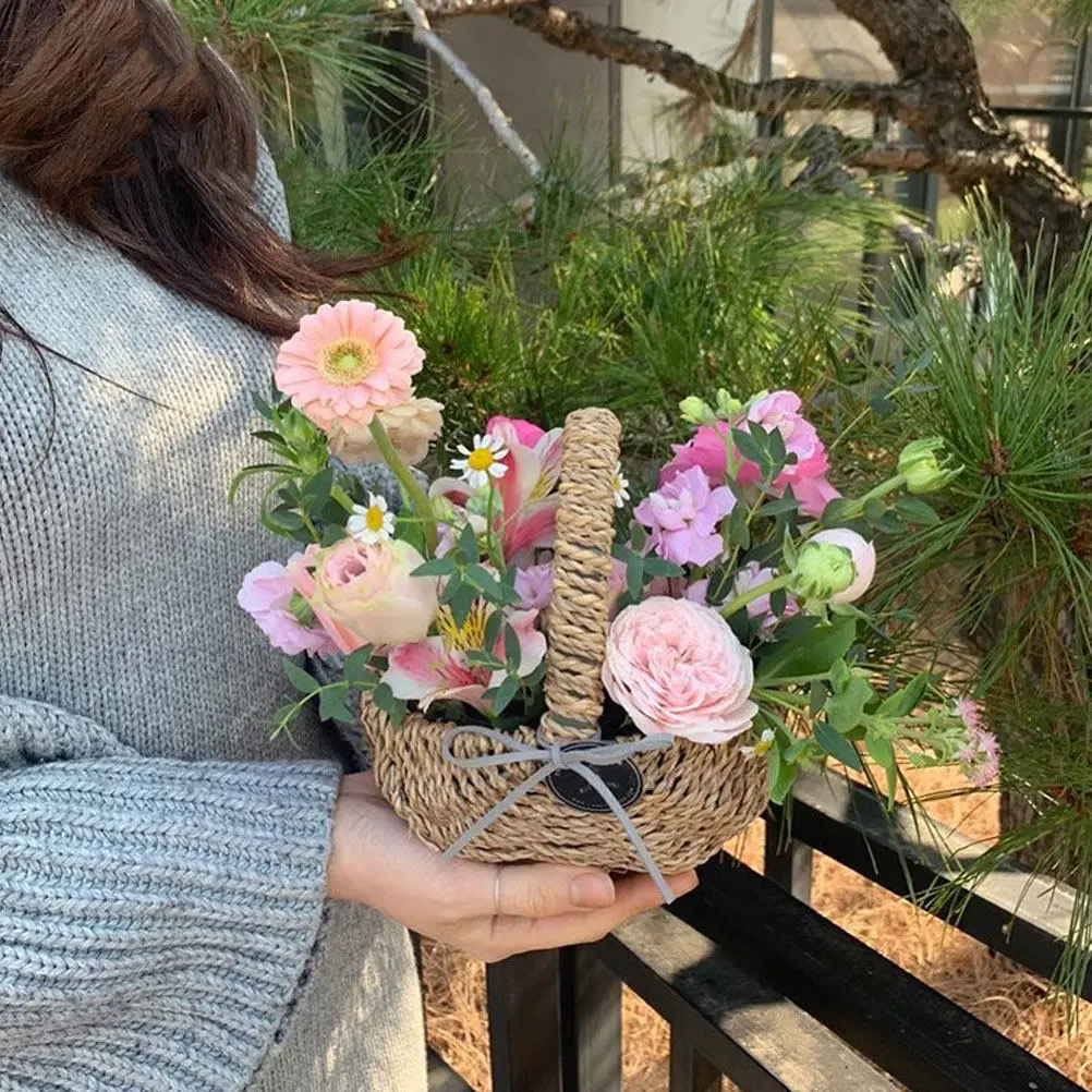 織り花かご-韓国風-天然素材-結婚式-花びら-フルーツ-造花ホルダー-ホームデコレーション