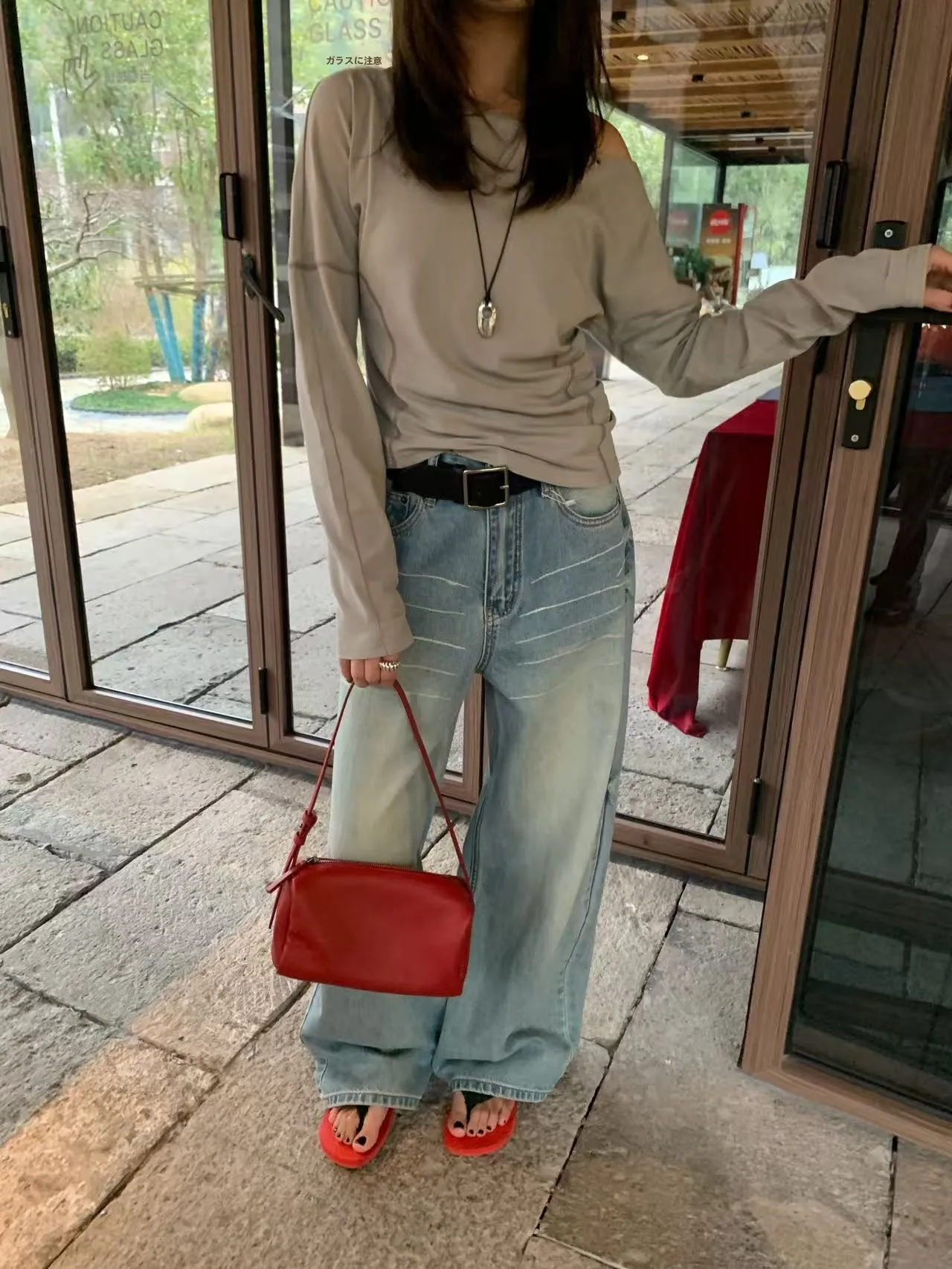 

Lilian Fueeh American Retro Washed Wide Leg Casual Loose Long Pants Women Spring High Waist Slightly Elastic Fabric