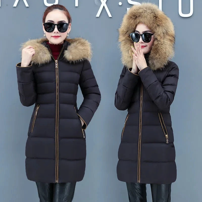 Cotton-padded Aacket Fashion Women's Long Winter Clothes New Loose Korean Warm Slim Coat Heavy Wool Collar Cotton-padded Clothes