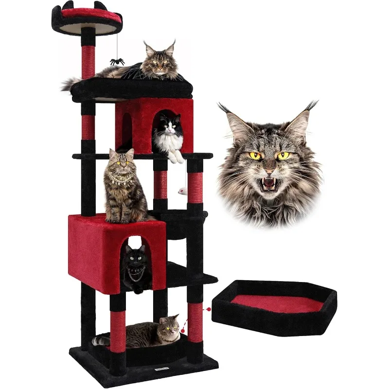 S72 Heavy Duty Gothic Cat Tree for Large Cats, Sturdy 72in Maine Coon Cat Tree for Large Cats 20 lbs+ Halloween Cat Tower