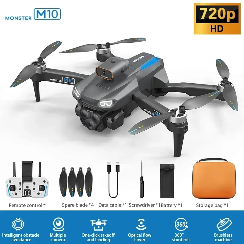 طائرة M10 بدون طيار 4K احترافية بثلاث كاميرات 720P HD للتصوير الجوي قابلة للطي 360 درجة ° لعبة درون للتحكم عن بعد بدون فرش لتجنب العوائق #5