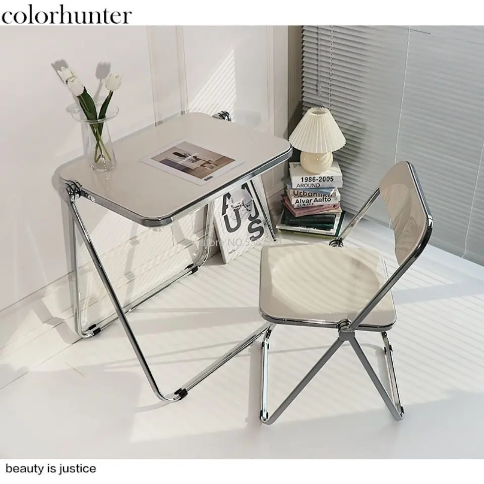 Folding Table Transparent Table and Chair Combination Modern Minimalist Office Study Book Table Nordic Small Coffee Table Desk