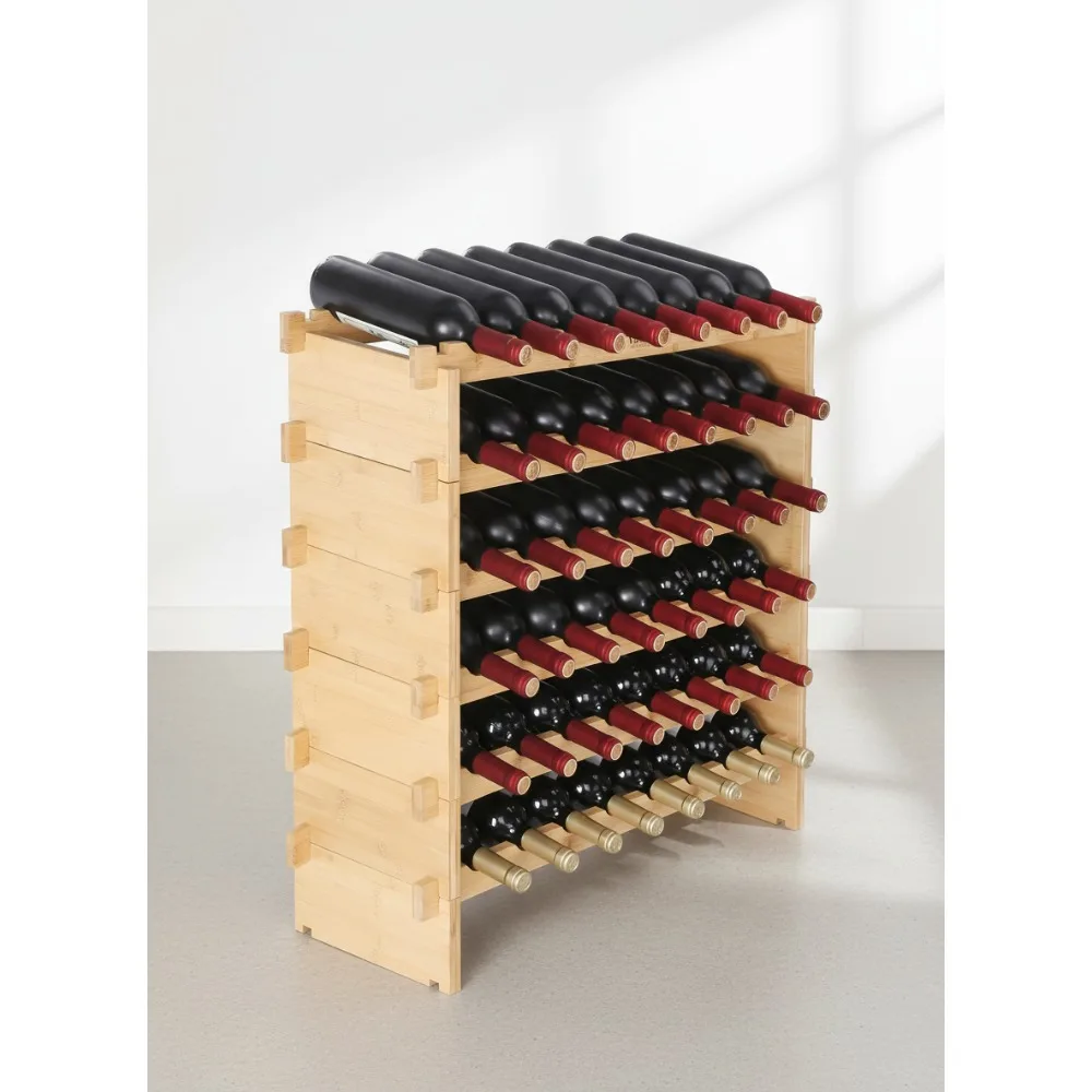 

6-Tier Stackable Wine Rack for 48 Bottles, Solid Bamboo Wood Storage Shelf for Kitchen Dining Room Cellar