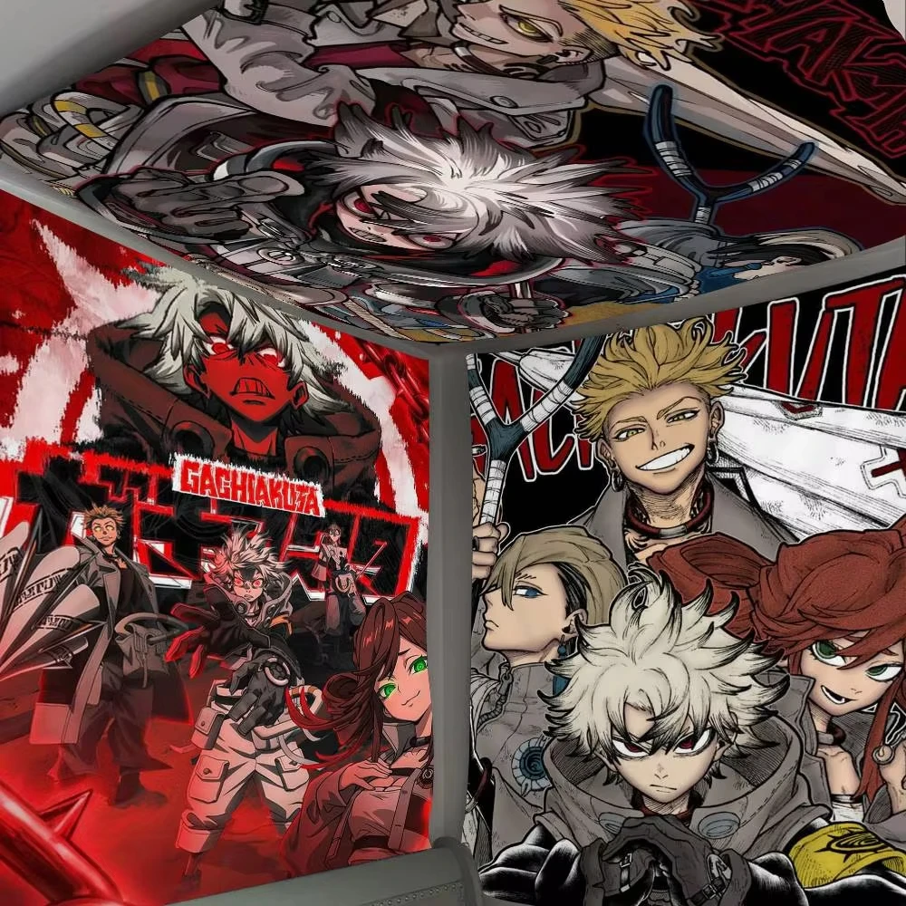 Tapiz de pared de manga Gachiakuta, collage de arte anime en rojo y negro con otros personajes, adorno de pared para la habitación y residencia estudiantil de los fans del manga.