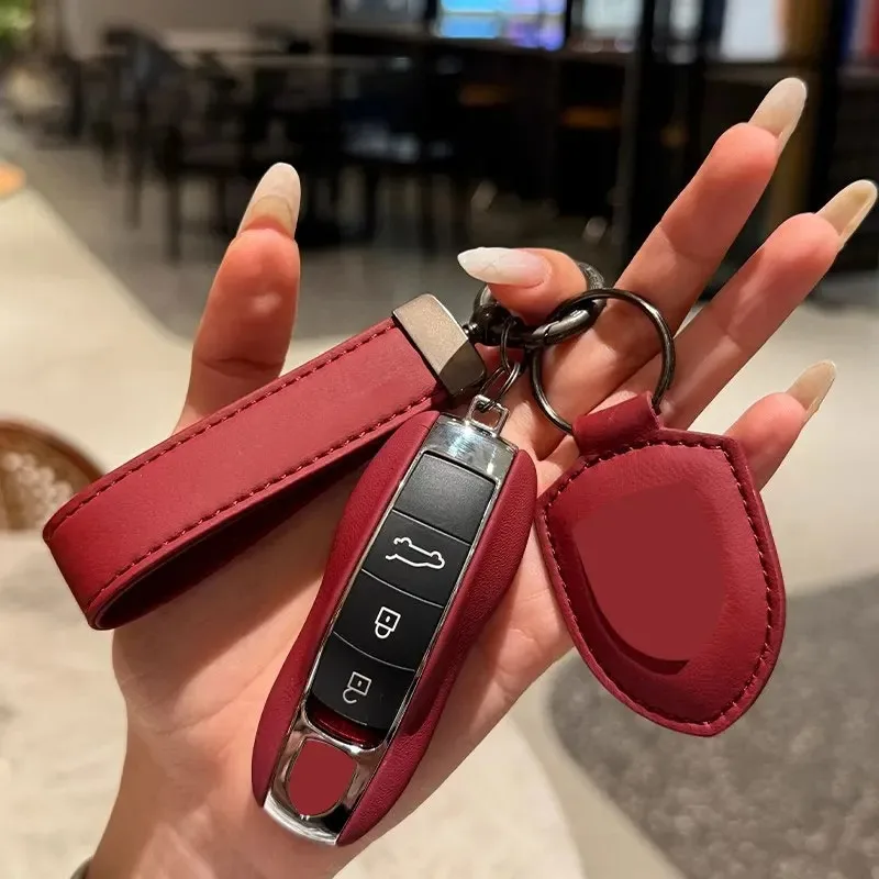 For Porsche Panamera Macan 718 Taycan 911 Cayman Boxster 9ya 971 Shield Leather Car Remote Smart Key Case Cover Accessories