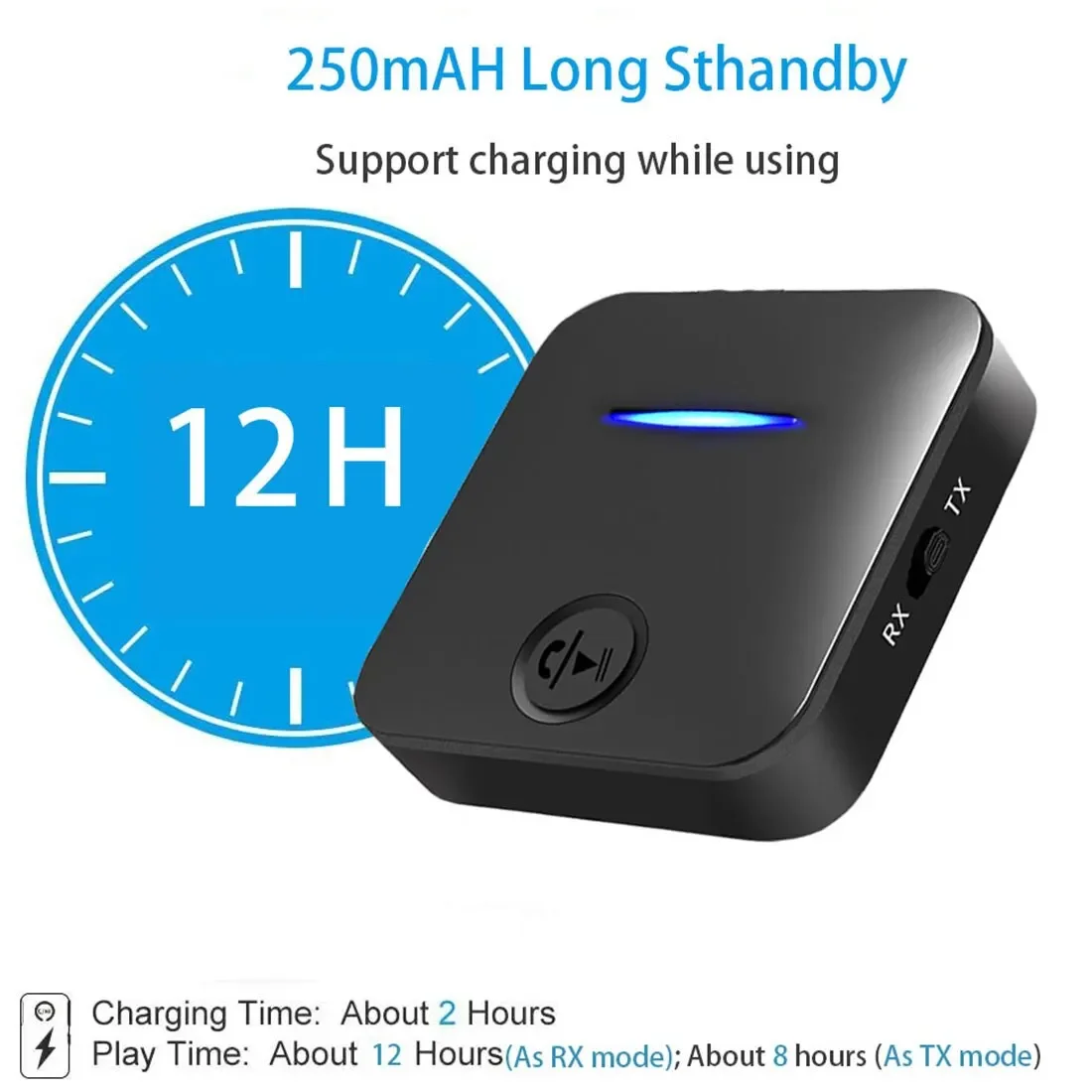 Bluetooth 5.0 Receiver Transmitter 3.5mm Aux Jack Stereo Handsfree Audio Music Wireless Adapter With Mic For Car PC TV Headphone image 2