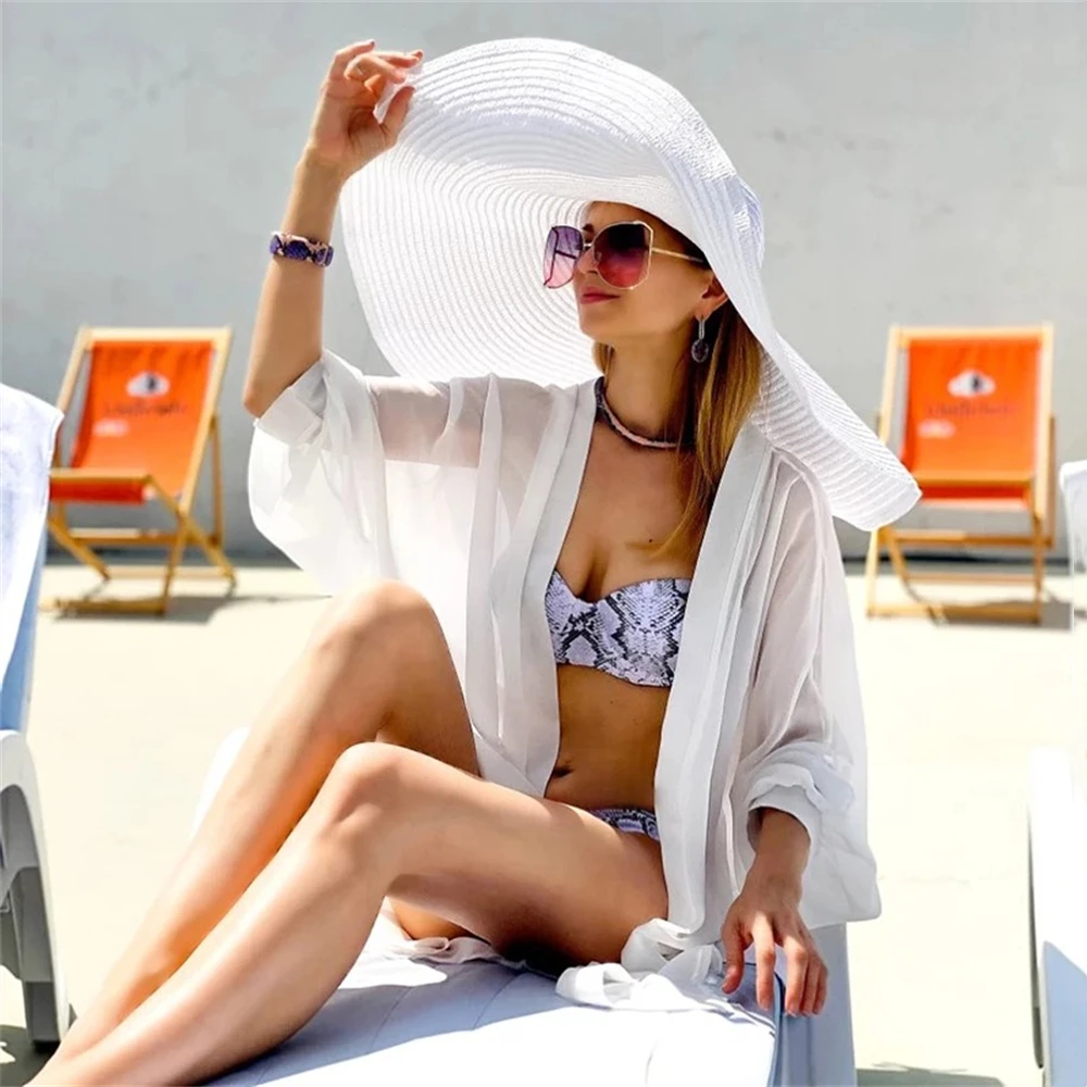 70cm Plus Size Sun Protection Nude Beach Hats For Women Summer Fashion Straw Caps 25cm Wide Brim Oversized Foldable Sunshade Hat