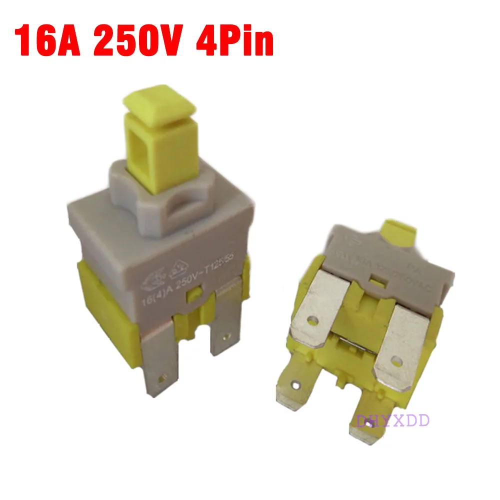 1Pcs New E-Switch PA512C Self-locking Switch 4pin Dishwasher Vacuum Cleaner Power Button Switch 16A 250V