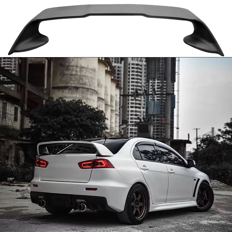 For Mitsubishi LANCER EVO Black Spoiler 2008 to 2015 ABS Material Primer Color Car Tail Wing Decoration Rear Trunk Spoilers Wing view 2