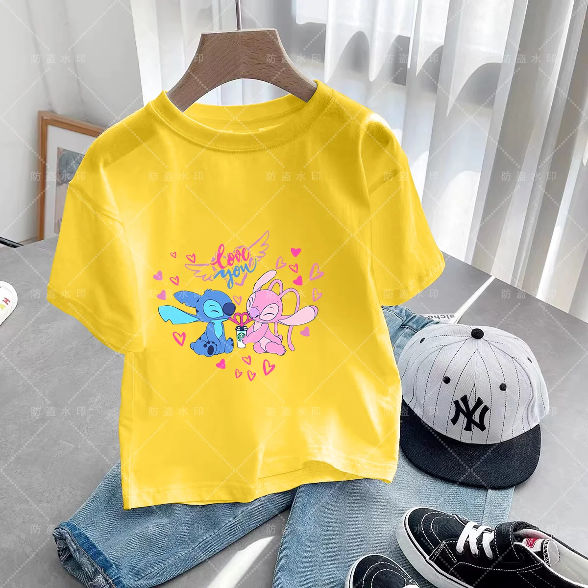 Summer Kawaii Cartoons Lilo and Stitch Girls Tops Children Top T-shirts Y2k Children Clothes 2024 Kawaii Cartoons Kawaii Mother