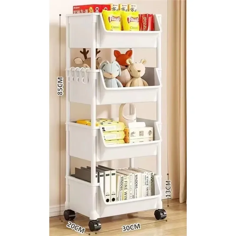 Wholesale Multi-layer Mobile Bookshelf Home Kitchen Fruit Vegetable Rack Living Room Storage Snack Floor Basket