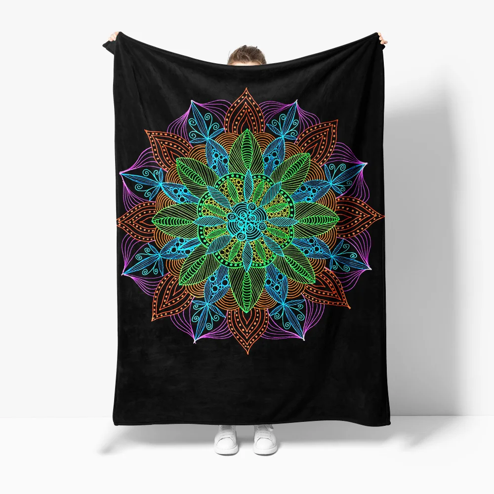 

Colorful Rainbow Mandala Fleece Blanket Abstract Geometric Pattern Throw Sofa Bed Cover for Women Girls Decoration