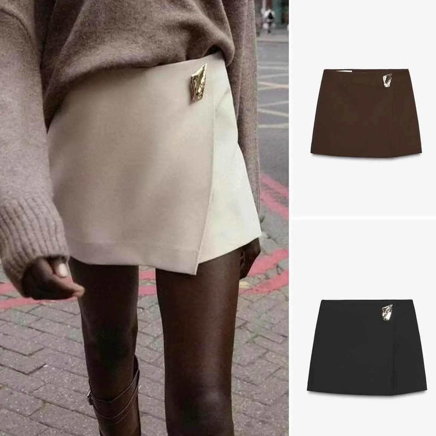 

Асимметричная юбка с высокой талией, брюки с металлическими украшениями, повседневная женская модная юбка на русскую осень