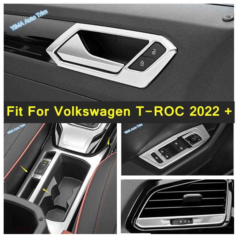 

Silver Car AC Air Outlet / Glass Lift Button / Inner Door Bowl Cover Trim Frame Accessories Fit For Volkswagen T-ROC 2022 2023