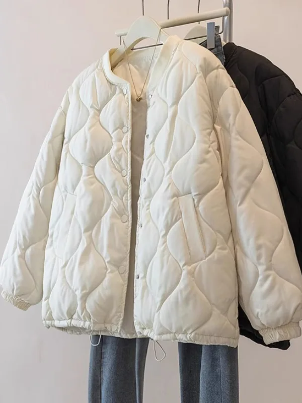 

Корейская теплая зимняя хлопковая куртка-пальто оверсайз для женщин, свободного кроя, с ромбовидным узором, универсальная верхняя одежда