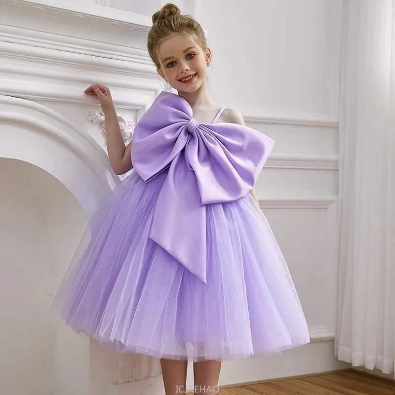 2025 Girls Strapless Princess Dress FlowerPerformance Outfit Elegant Net Skirt Girl Wedding Gown Kids Birthday Party Pageant