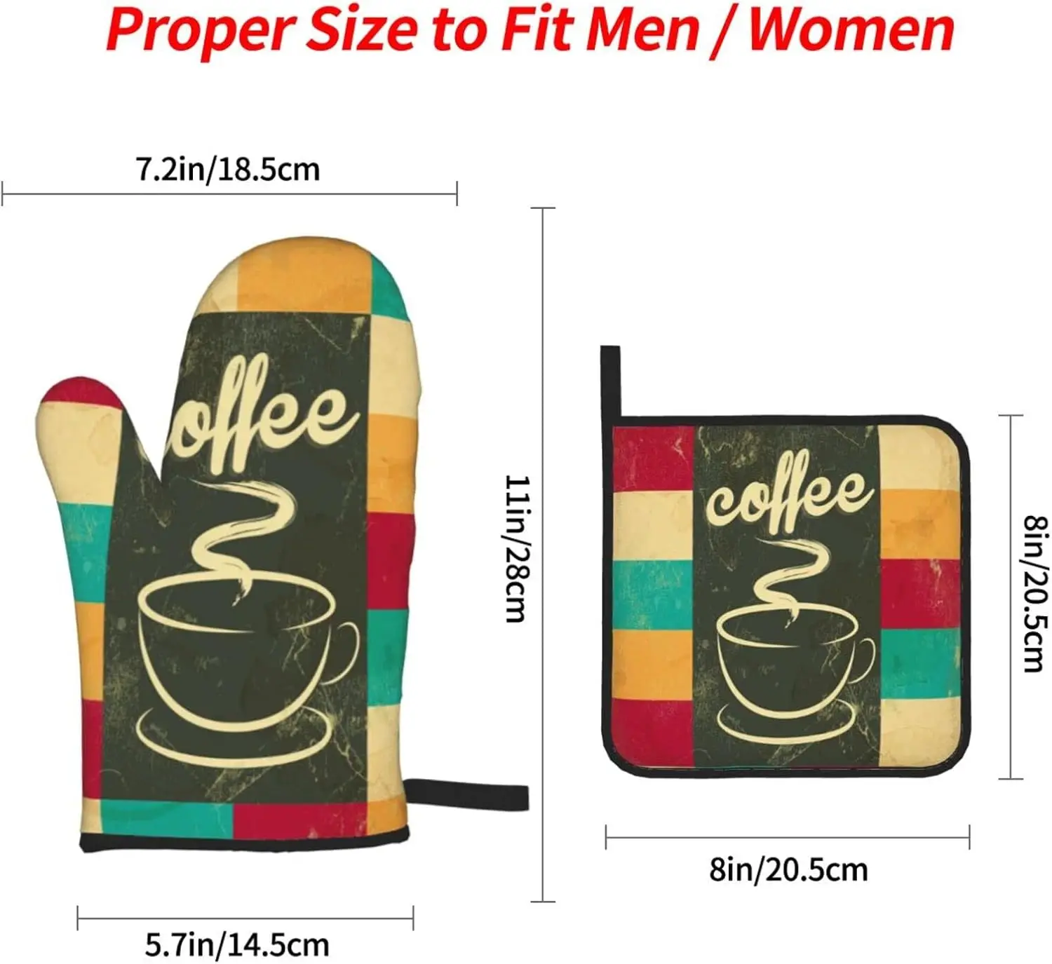 Juego de 4 manoplas y ollas para horno y café vintage, manoplas para horno y agarraderas, guantes resistentes al calor para cocina y cocina