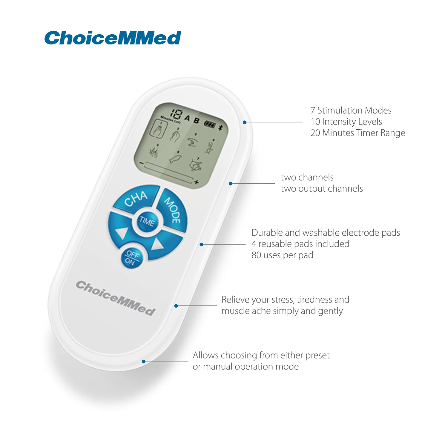 ChoiceMMed Universal TENS Unit Gel Replacement Electrode Pads for Electronic Pulse Stimulators (10 Units) MDTS100