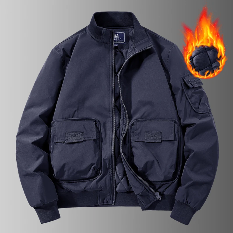 Hiking Jackets New Men Fashion Casual Warm Jackets Thicken Windproof Cotton Overcoats Male Military Tactical Solid Coats Parkas