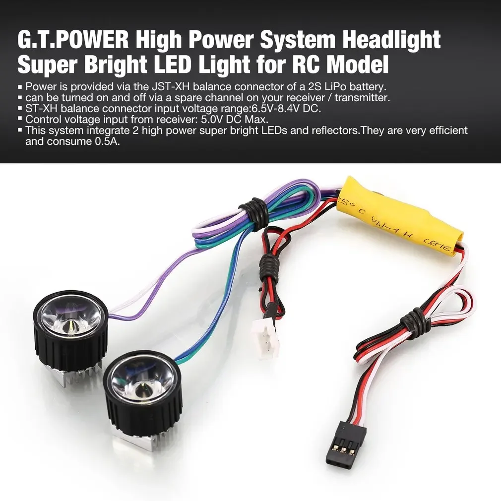 G.T. POWER High Power System Headlight Super Bright LED Light / Lamp for RC Car RC Crawler Airplane Boat Accessories
