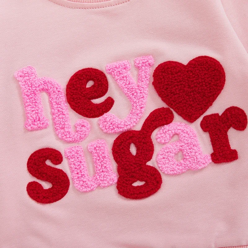 Baju Hoodie anak perempuan, baju sweater kasual bordir huruf hati, Hoodie Hari Valentine, pakaian anak perempuan