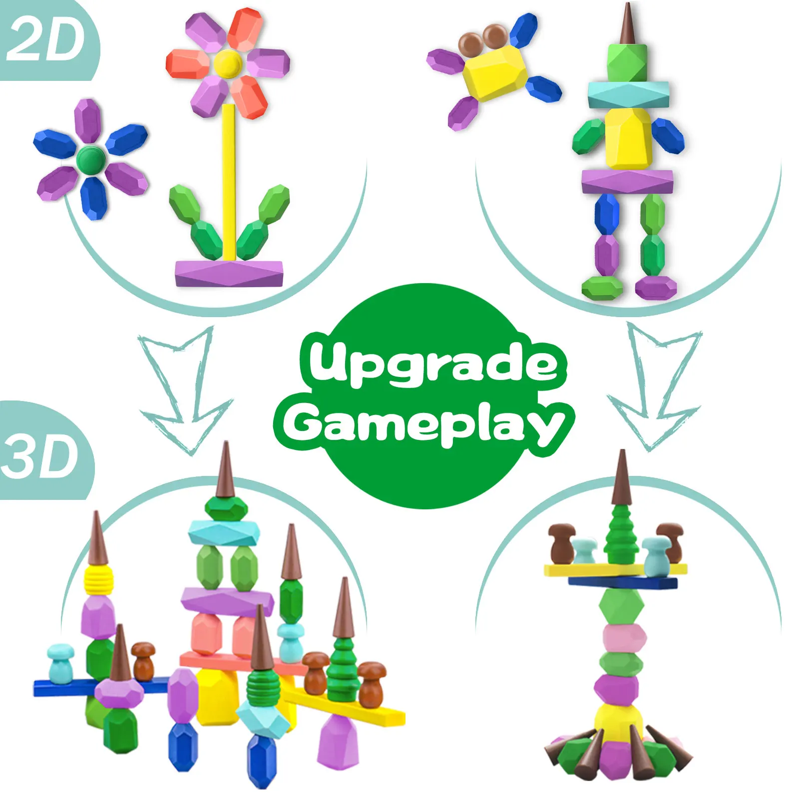 Juguetes Montessori de madera para niños y niñas, 36 bloques de apilamiento para 1, 2, 3, 4, 5 y 6 años, juguetes sensoriales preescolares, juguetes de aprendizaje STEM de 1-3 años