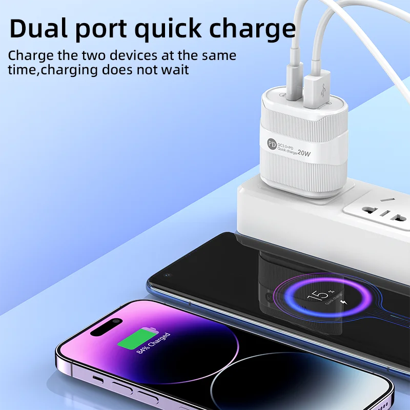 PD 20W USB Charger Dual Port Type C Fast Charging Wall Charger For iPhone 15 14 13 Samsung Xiaomi Portable Phone Charger Adapter
