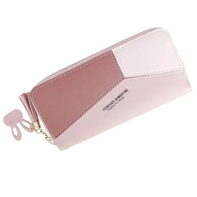 New Women's Wallet Handbag Long Fashion Color Contrast Spliced Zipper Tassel Large Capacity Wallet Phone Bag Coin Card Container