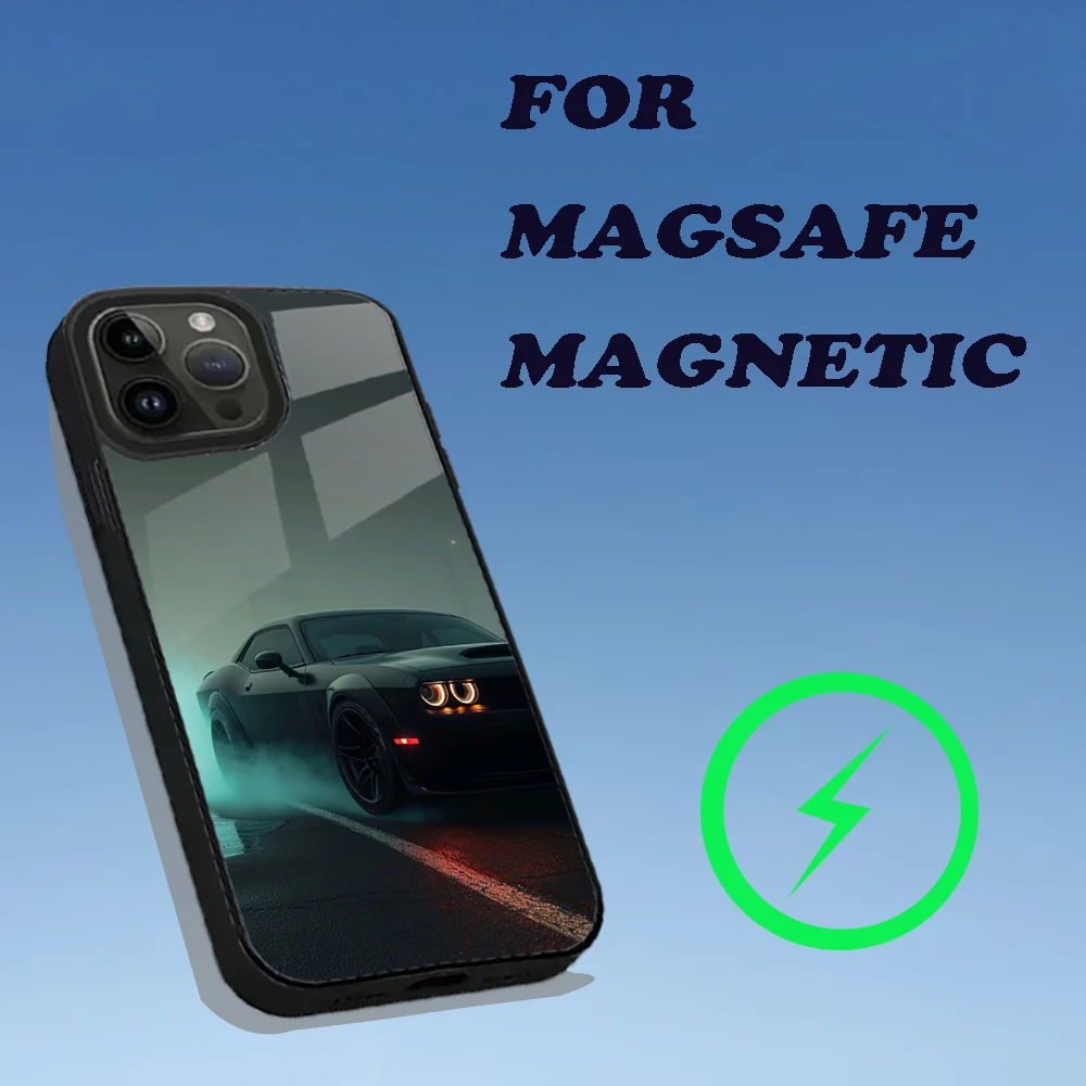 Phone Case For iPhone 16,15,14,13,12,11,Plus,Pro,Max Mini Magsafe Dodge Challenger S-SRT Magnetic Wireless Charging