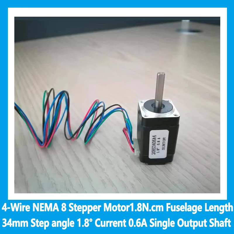 ​4-Wire NEMA 8 Stepper Motor 1.8N.cm Fuselage Length 34mm Step angle 1.8° Current 0.6A Single Output Shaft