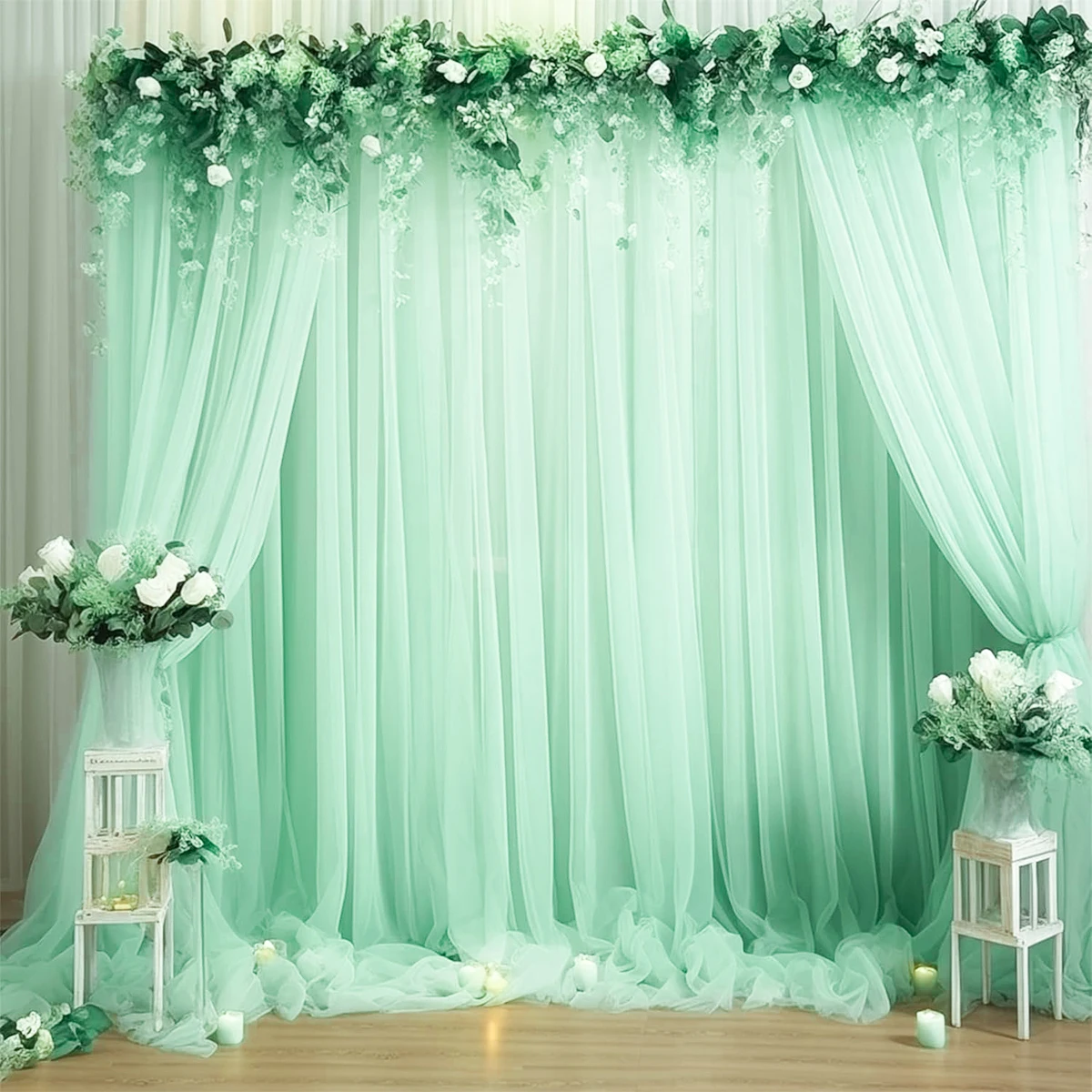 1PC/2PCS Wedding Mesh Backdrop Sheer Tulle Backdrop Curtains for Birthday Party Wedding Spring Party Decor Supplies Background