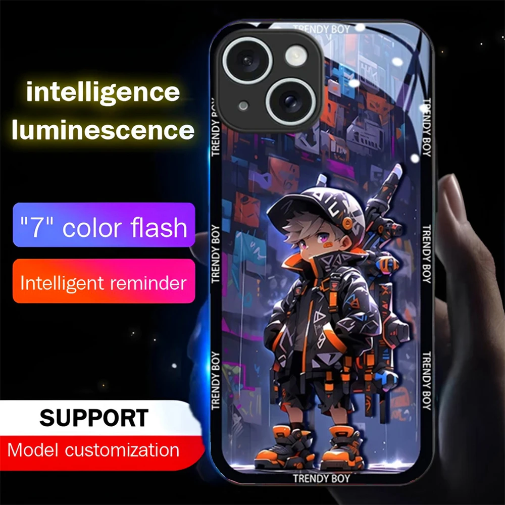 Beliebte Anime-Cartoon-Sound-Control-LED-Blitzhülle Leuchtende Glasabdeckung für iPhone Air 17 16 E 15 14 13 12 11 Pro Max Plus – Detail 12