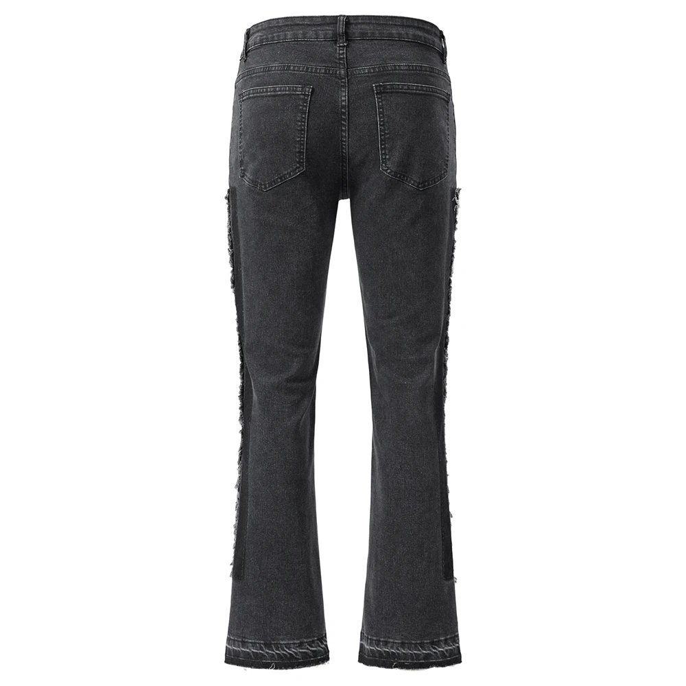 Men's Slim Boot Cut Jeans Streetwear Black Cotton Denim Pants Casual Patch Design All Match Flared Trousers